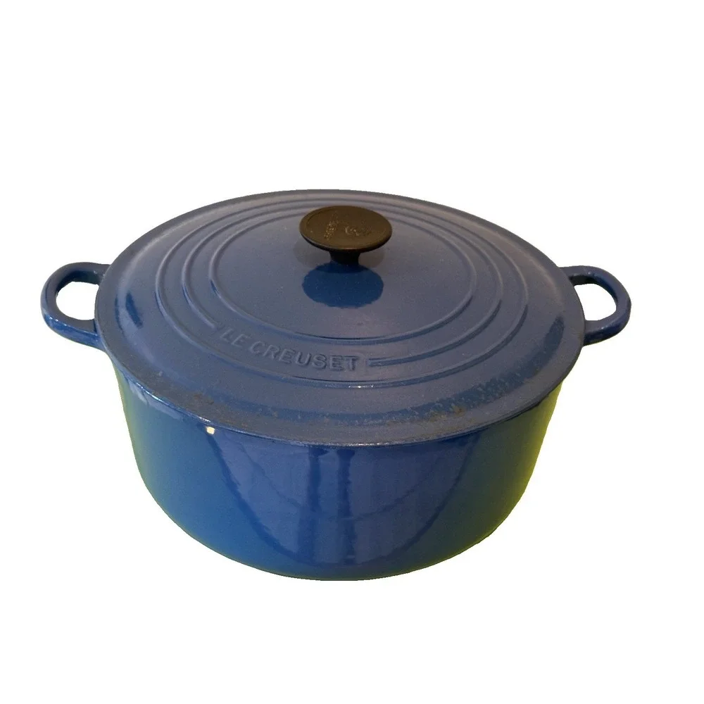 Vintage Le Creuset Cobalt Blue Round Cast Iron Dutch Oven Pot 28 7.25 Qt France